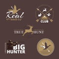 Vector labels with duck, deer, hare, gun and hunter