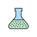 Vector laboratory flask, test tube flat color line icon. Royalty Free Stock Photo