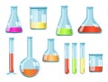 Vector laboratory glassware with liquids of different colors