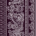 Vector lace bohemian seamless border with floral and Paisley elements.