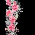 Vector lace and camellia flowers seamless border Royalty Free Stock Photo