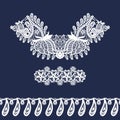 Vector lace neckline, pattern and border. Neck print with floral ornament.  Imitation of needlework design. Decorative elements Royalty Free Stock Photo