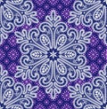 Vector Lace Seamless Pattern. White Snowflakes Pattern. Dark Blue Background.