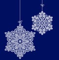 Vector Lace Snowflakes. New Year Clip Art. Blue  Background. Royalty Free Stock Photo