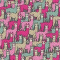 Vector lama seamless pattern in pink and beige