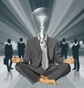 Vector Lamp Head Businessman in Lotus Pose Meditating