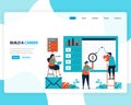 Vector landing page of building a career and leadership. chart in achieving business goals. develop mental in work. illustration