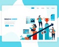 Vector landing page of building a career and leadership. chart in achieving business goals. develop mental in work. illustration