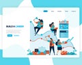 Vector landing page of building a career and leadership. chart in achieving business goals. develop mental in work. illustration