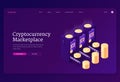 Vector landing page of cryptocurrency marketplace