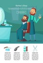 Vector landing page illustration with barber doing a haircut to a client insalonwith table and mirror