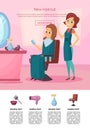 Vector landing page illustration with hairdresser doing a haircut to a client in salon with table and mirror