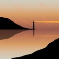 Vector landscape. lake. mountains, lighthouse Royalty Free Stock Photo