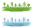 Vector Landscape of Forest, Park, Alley with Different Trees. Summer and Winter Forest Panorama, Outdoor. Flat Style. Vector.