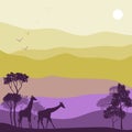 Vector landscape with giraffes Royalty Free Stock Photo
