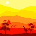 Vector landscape with giraffes Royalty Free Stock Photo