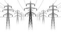 Vector landscape high voltage transmission line with pylons Royalty Free Stock Photo