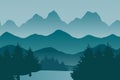Vector landscape with hills and coniferous forest - simple illustration