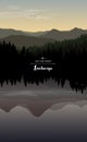 Vector landscape illustration of day and night with mirror effect with hills, dark forests and beautiful sky