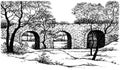 Vector landscape. Old stone bridge in the park Royalty Free Stock Photo