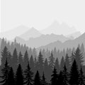 Vector landscape. Panorama of mountains and fores silhouette