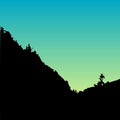 Vector landscape silhouette. Realistic trees, woods, hills and mountain silhouettes on night and evening sky. Outdoor Royalty Free Stock Photo