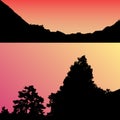 Vector landscape silhouette. Realistic trees, woods, hills and mountain silhouettes on night and evening sky. Outdoor Royalty Free Stock Photo