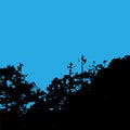 Vector landscape silhouette. Realistic trees, woods, hills and mountain silhouettes on night and evening sky. Outdoor Royalty Free Stock Photo