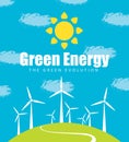 Vector landscape with wind turbines. Green energy Royalty Free Stock Photo