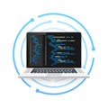 Vector laptop coding concept. Web developer, design, programming. Laptop screen code. Vector illustration. Royalty Free Stock Photo