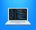Vector laptop coding concept. Web developer, design, programming. Laptop screen code. Vector illustration. Royalty Free Stock Photo