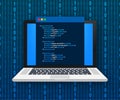 Vector laptop coding concept. Web developer, design, programming. Laptop screen code. Vector illustration. Royalty Free Stock Photo