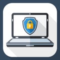 Vector Laptop icon with a protective shield symbol on a screen Royalty Free Stock Photo