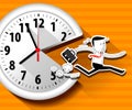 Vector of large wall clock and running businessman