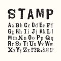 Vector latin stamp font. Vector stamp abc with grunge texture.