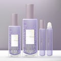 Vector Lavender Violet Perfume Glass Bottle Packaging Set