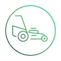 Vector lawn mower icon with trendy line art style. Mowing grass linear sign.