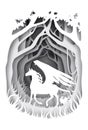 Mythical Pegasus in forest, vector illustration in paper art style Royalty Free Stock Photo