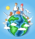 Travel around the world, vector paper cut illustration Royalty Free Stock Photo