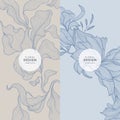 Vector leaf, floral patterns, nature package backgrounds. Line minimalist leaves frames, beauty banners. Use for social