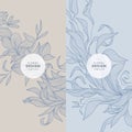 Vector leaf, floral patterns, nature package backgrounds. Line minimalist leaves frames, beauty banners. Use for social