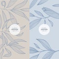 Vector leaf, floral patterns, nature package backgrounds. Line minimalist leaves frames, beauty banners. Use for social