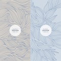 Vector leaf, floral patterns, nature package backgrounds. Line minimalist leaves frames, beauty banners. Use for social