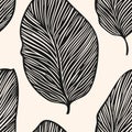 Vector leaf pattern. Abstract black and white seamless background with leaves, foliage silhouettes. Generative AI Royalty Free Stock Photo