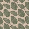 Vector leaf pattern. Abstract seamless background with leaves, foliage, linear botanical silhouettes. Simple modern elegant floral Royalty Free Stock Photo