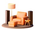 Vector leather armchair with table and ottoman