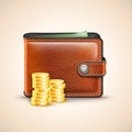 Vector Leather Wallet with Coins Royalty Free Stock Photo