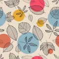 Vector leaves seamless pattern, hand drawn autumn background. Royalty Free Stock Photo