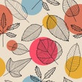 Vector leaves seamless pattern, hand drawn autumn background. Royalty Free Stock Photo