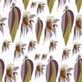 Vector leaves and sunflowers, olive, brown, gray, cream, plain white background